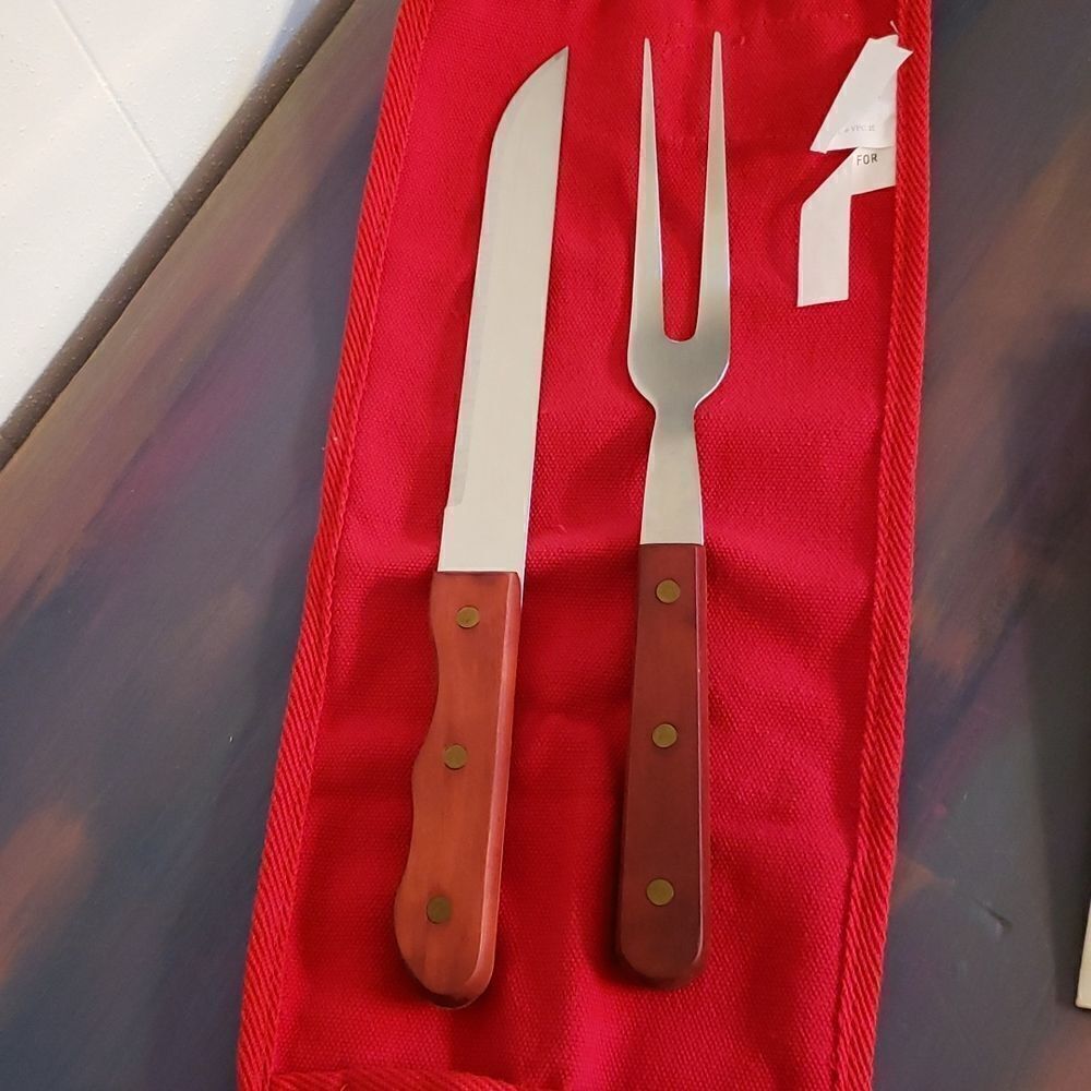 Vintage Marlboro Unlimited Collection Barbeque Knife And Fork In Red Canvas Bag